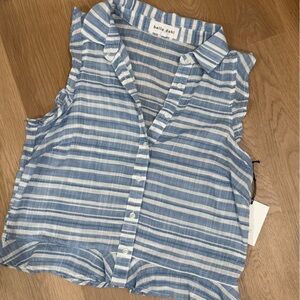 Bella Dahl Blue and White Striped Sleeveless Button-Up Top